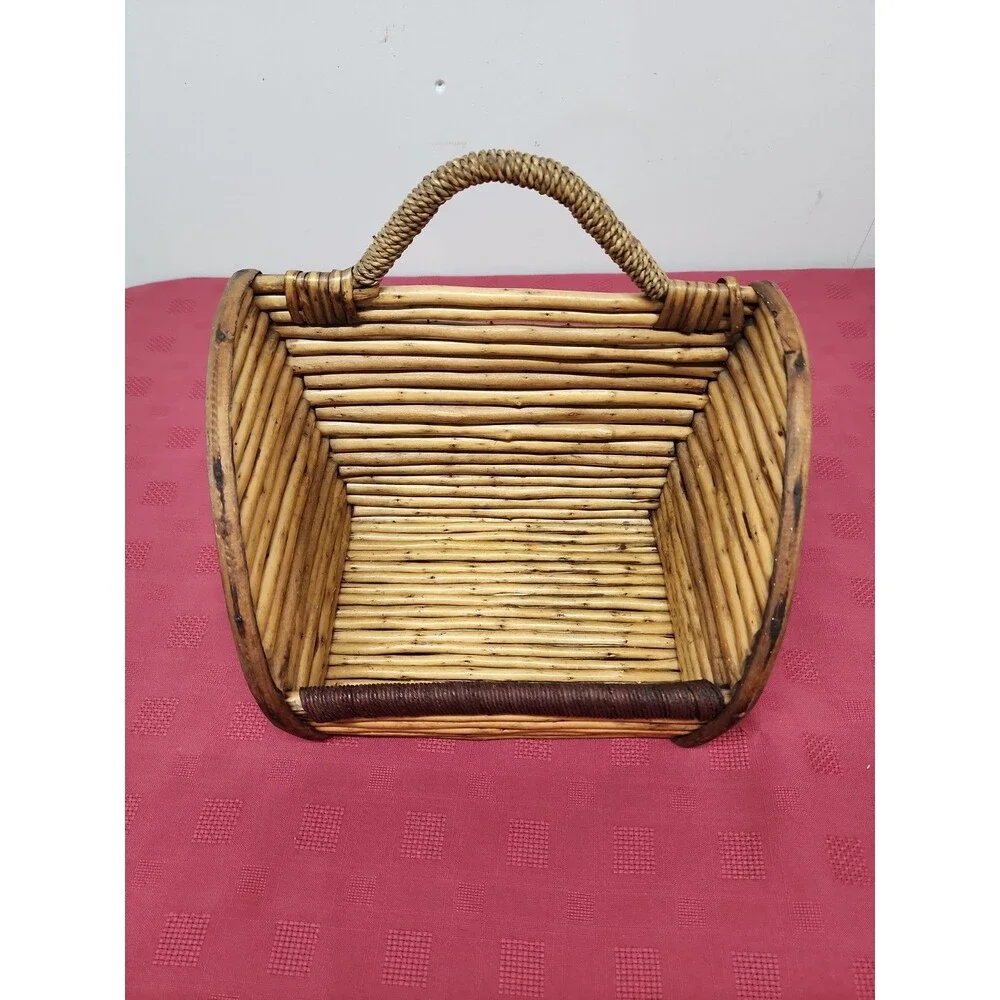 Mid-Century Rustic Twig/Rattan Basket Handmade Farmhouse Cottagecore
